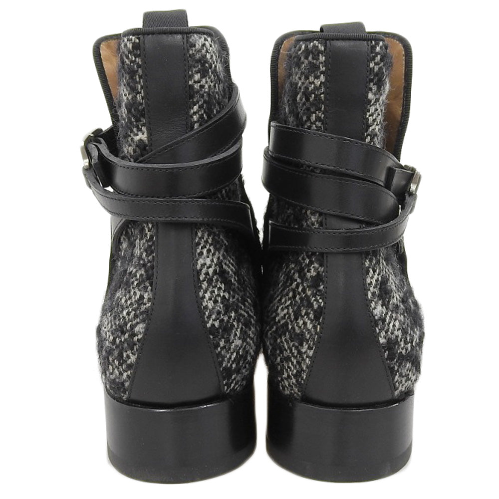 Christian Louboutin クリスチャンルブタン ストラップ ブーツ レザー×ツイード メンズ ブラック×グレー 43 シューズ 43