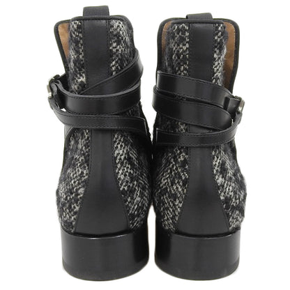 Christian Louboutin クリスチャンルブタン ストラップ ブーツ レザー×ツイード メンズ ブラック×グレー 43 シューズ 43