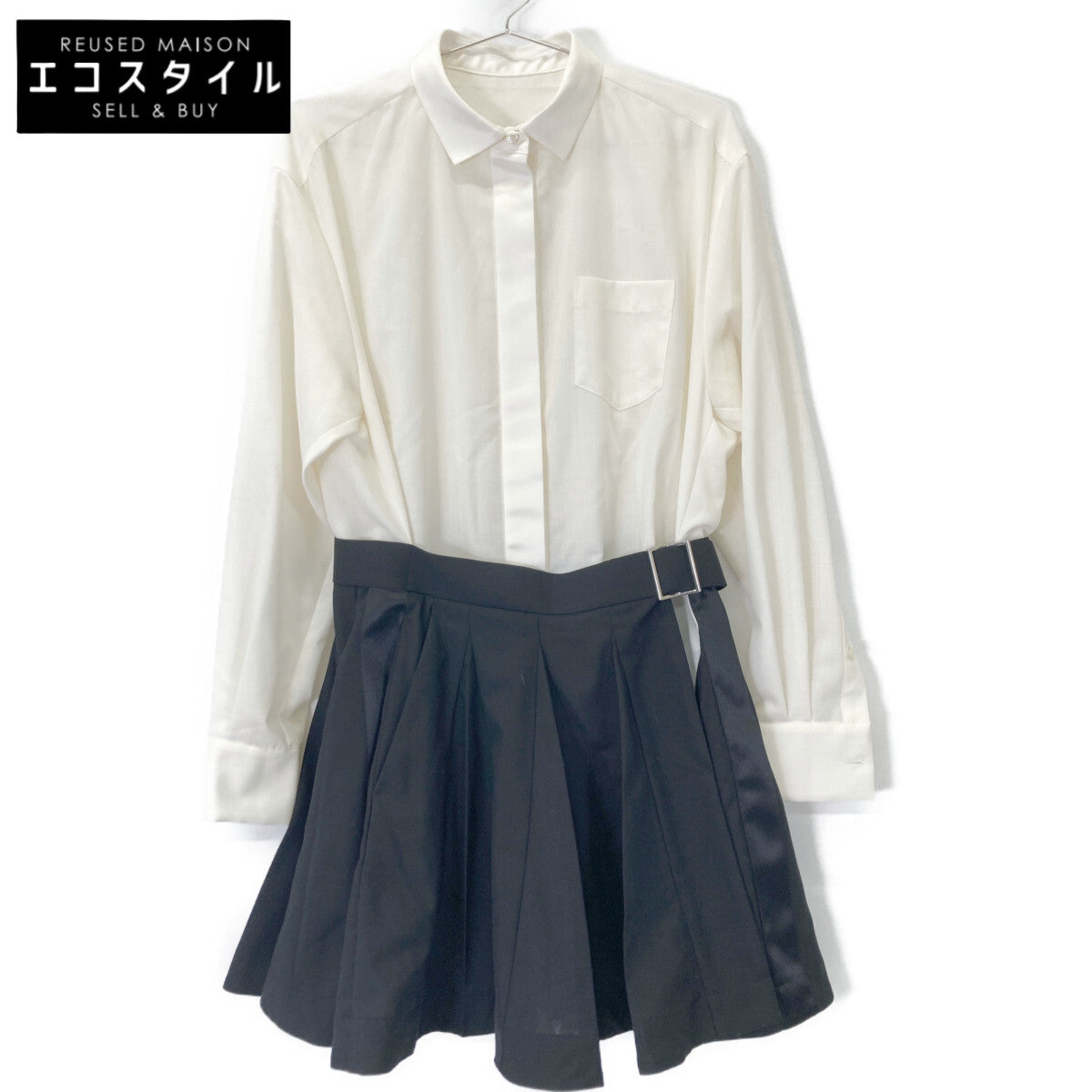 sacai サカイ ﾎﾜｲﾄ×ﾌﾞﾗｯｸ 22-06036 ﾄﾞｯｷﾝｸﾞﾄﾞﾚｽ ワンピース 2