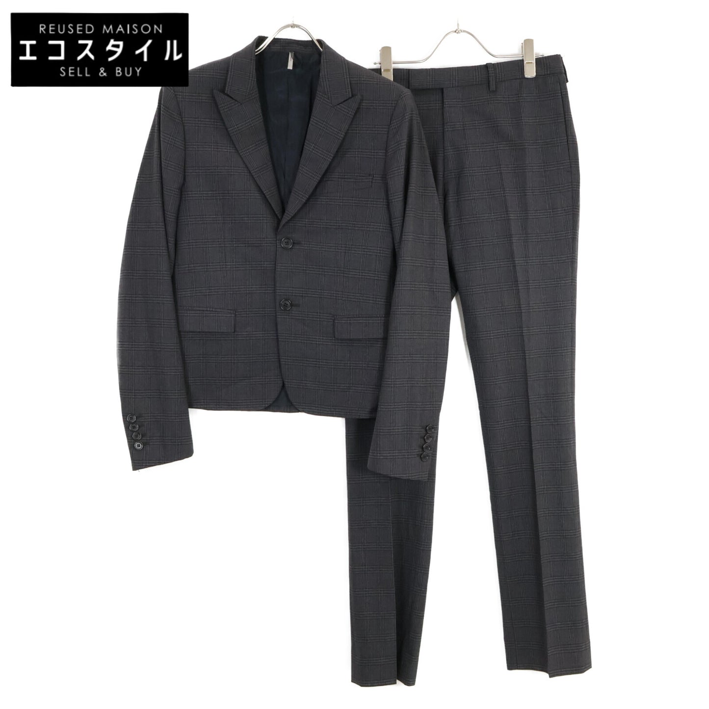 Dior HOMME ディオールオム ｸﾞﾚｰ 8H3170480746 ﾁｪｯｸ ｾｯﾄｱｯﾌﾟ ｴﾃﾞｨ期 スーツ セットアップ 44