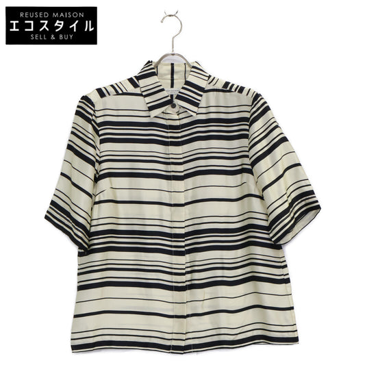 DRIES VAN NOTEN ドリスヴァンノッテン ｱｲﾎﾞﾘｰ×ﾌﾞﾗｯｸ ﾎﾞｰﾀﾞｰ ｼﾙｸ ｼｬﾂ トップス 40