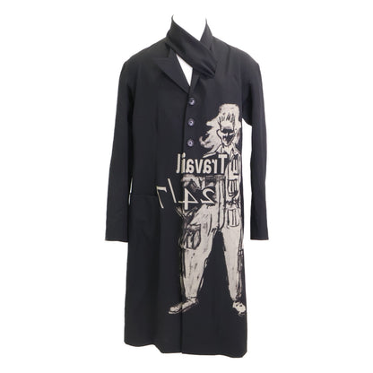 Yohji Yamamoto POUR HOMME ヨウジヤマモトプールオム HK-J26ｰ134 ウール 抜染 プリント スカーフ付 コート 2