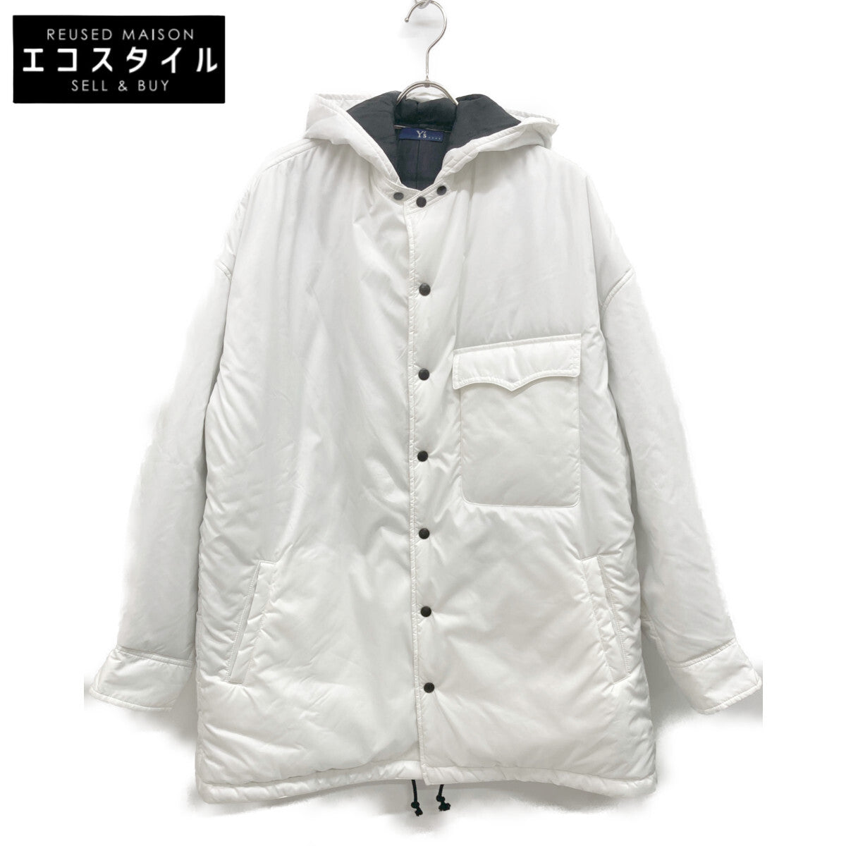 Y's ワイズ ﾎﾜｲﾄ ﾃﾌﾛﾝﾎﾟﾘｴｽﾃﾙ ﾌｰﾄﾞ付き 中綿ﾌﾞﾙｿﾞﾝ ジャケット 3