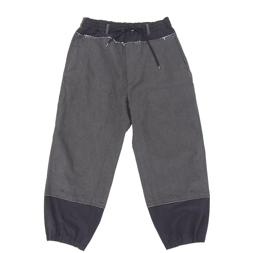 Y's ワイズ リネン コットン ダブルニーパンツ ボトムス メンズ ブラック 3 22AW 解れ加工 ボトムス 3