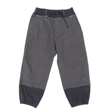 Y's ワイズ リネン コットン ダブルニーパンツ ボトムス メンズ ブラック 3 22AW 解れ加工 ボトムス 3