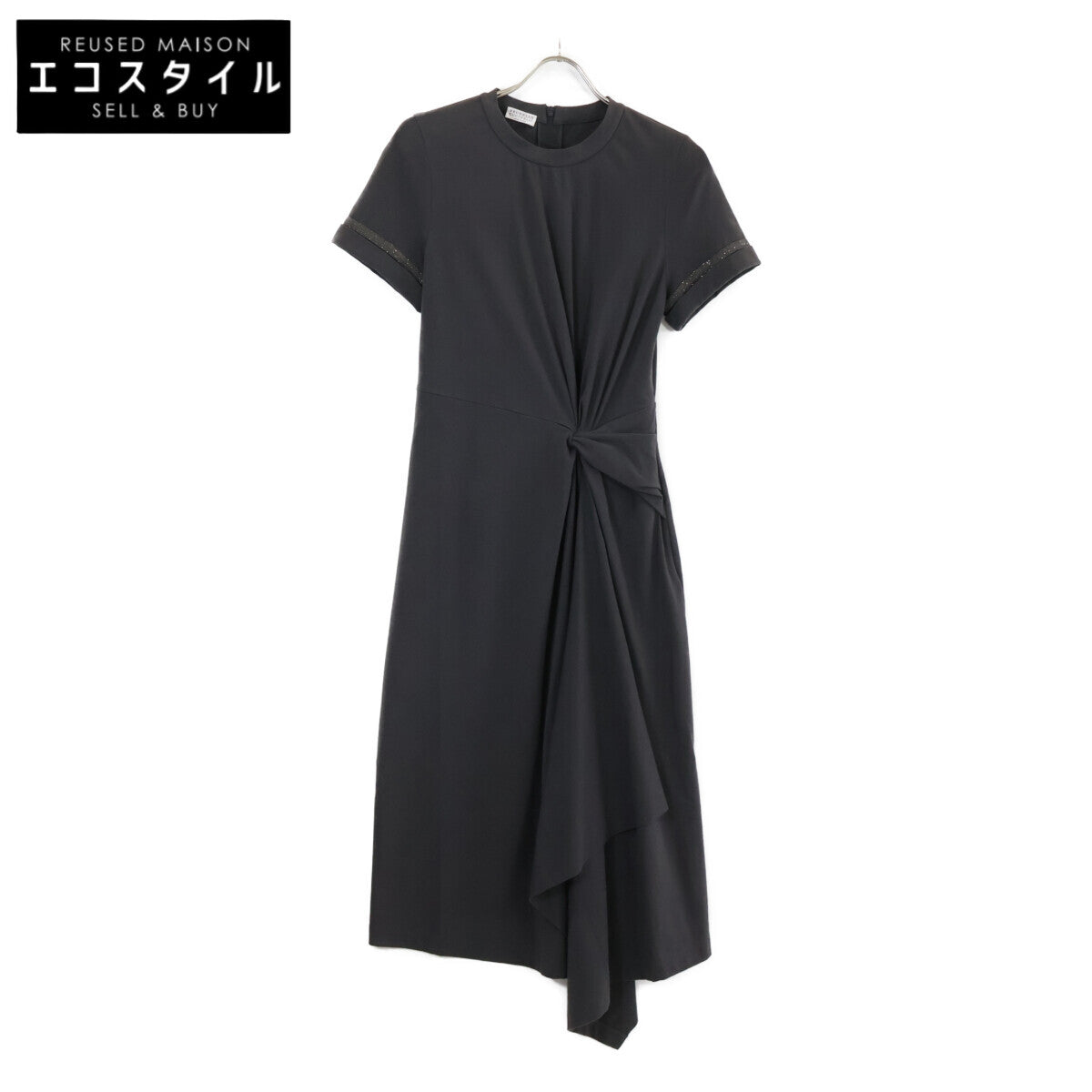 BRUNELLO CUCINELLI ブルネロクチネリ ｸﾞﾚｰ 半袖ｺｯﾄﾝﾜﾝﾋﾟｰｽ ワンピース XS