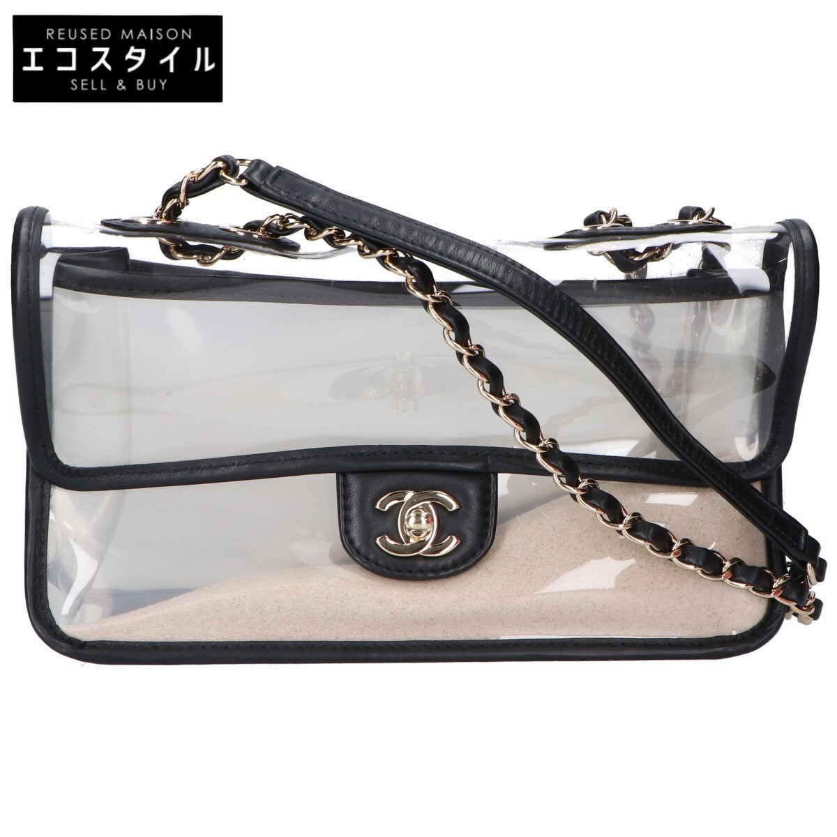 CHANEL シャネル 27番台 AS0639 ココマーク バイザシー サンド クリア チェーン ショルダーバッグ