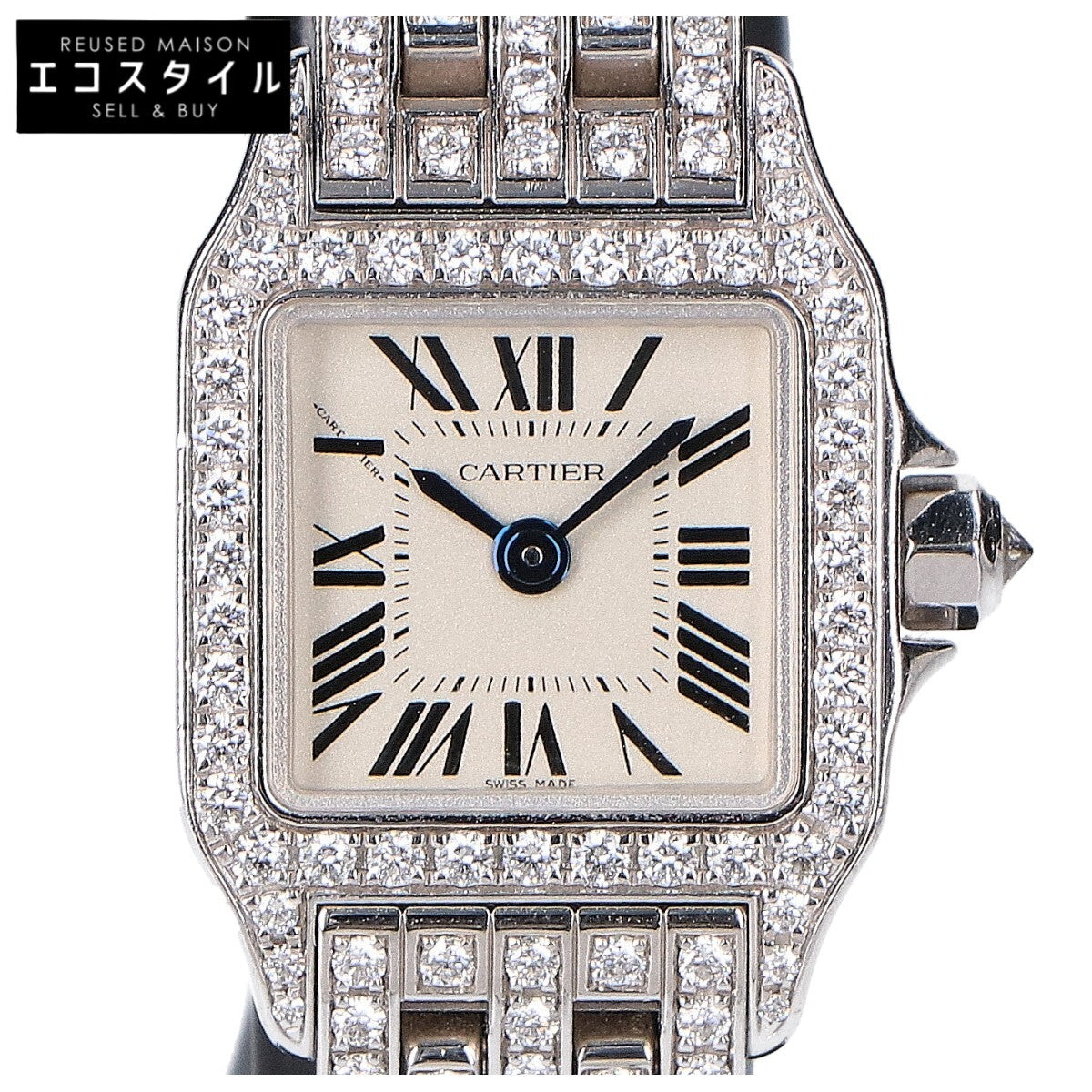 Cartier カルティエ WF9005YA 750WG ミニサントスドゥモワゼル フルダイヤモンド クオーツ 腕時計