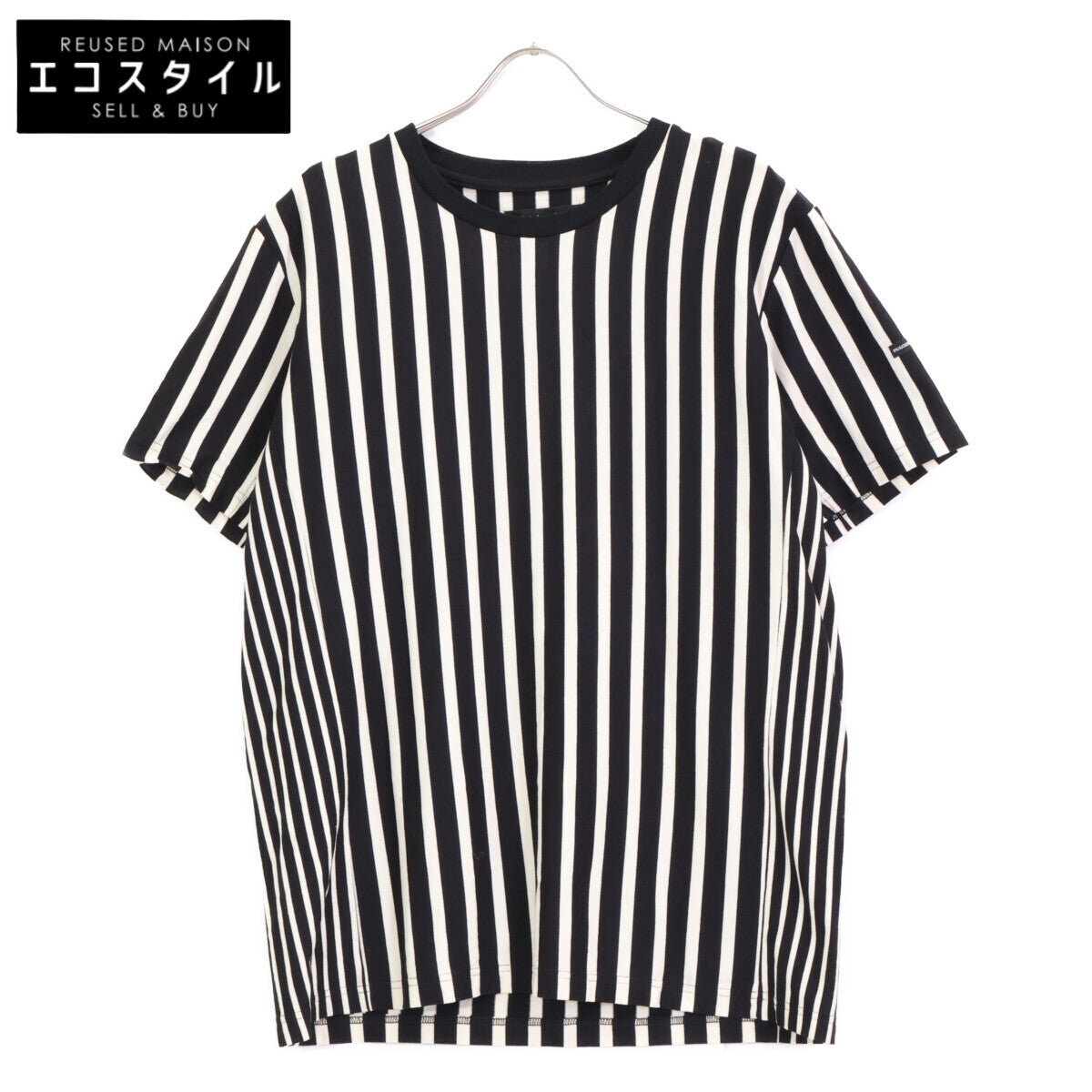 1piu1uguale3 ウノピゥウノウグァーレトレ ﾌﾞﾛｯｸｽﾄﾗｲﾌﾟ MRT309 ｺｯﾄﾝ ｸﾙｰﾈｯｸTｼｬﾂ トップス 4