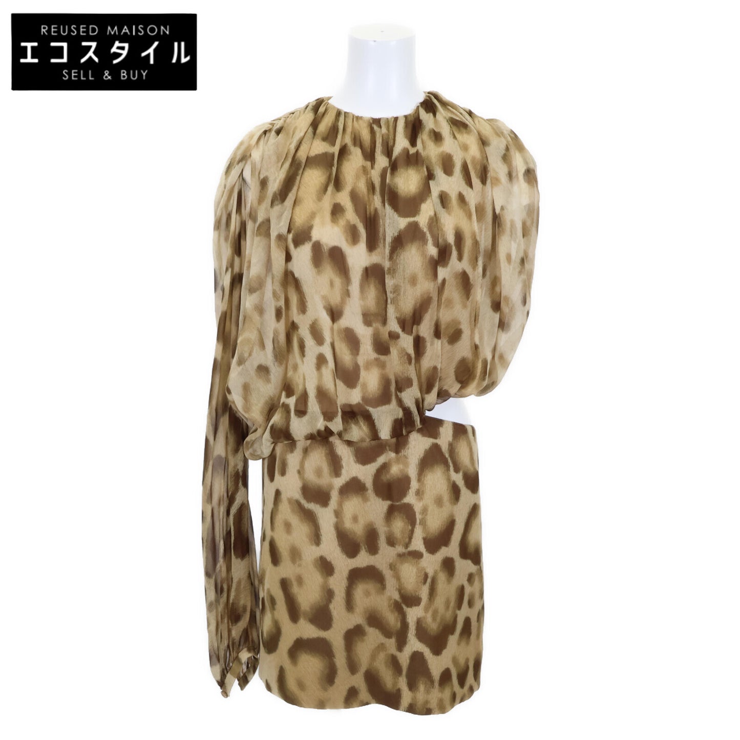 CELINE セリーヌ 【美品/国内正規】2R06I794T.02BZ レオパードプリント ドレープスリーブ ミニドレス/ ワンピース 36