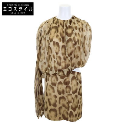 CELINE セリーヌ 【美品/国内正規】2R06I794T.02BZ レオパードプリント ドレープスリーブ ミニドレス/ ワンピース 36