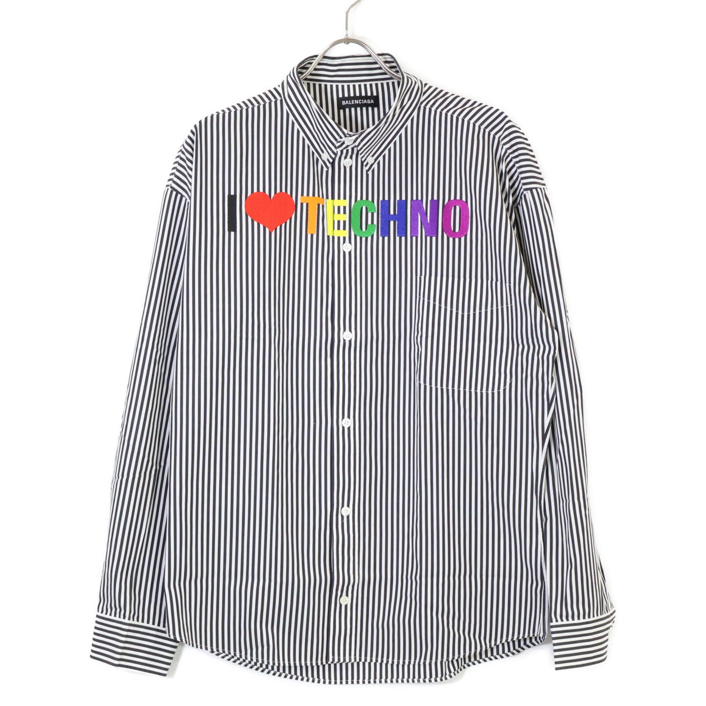 BALENCIAGA バレンシアガ ﾌﾞﾗｯｸ/ﾎﾜｲﾄ ｽﾄﾗｲﾌﾟ 534333 2018年製 刺繍ｼｬﾂ トップス 39