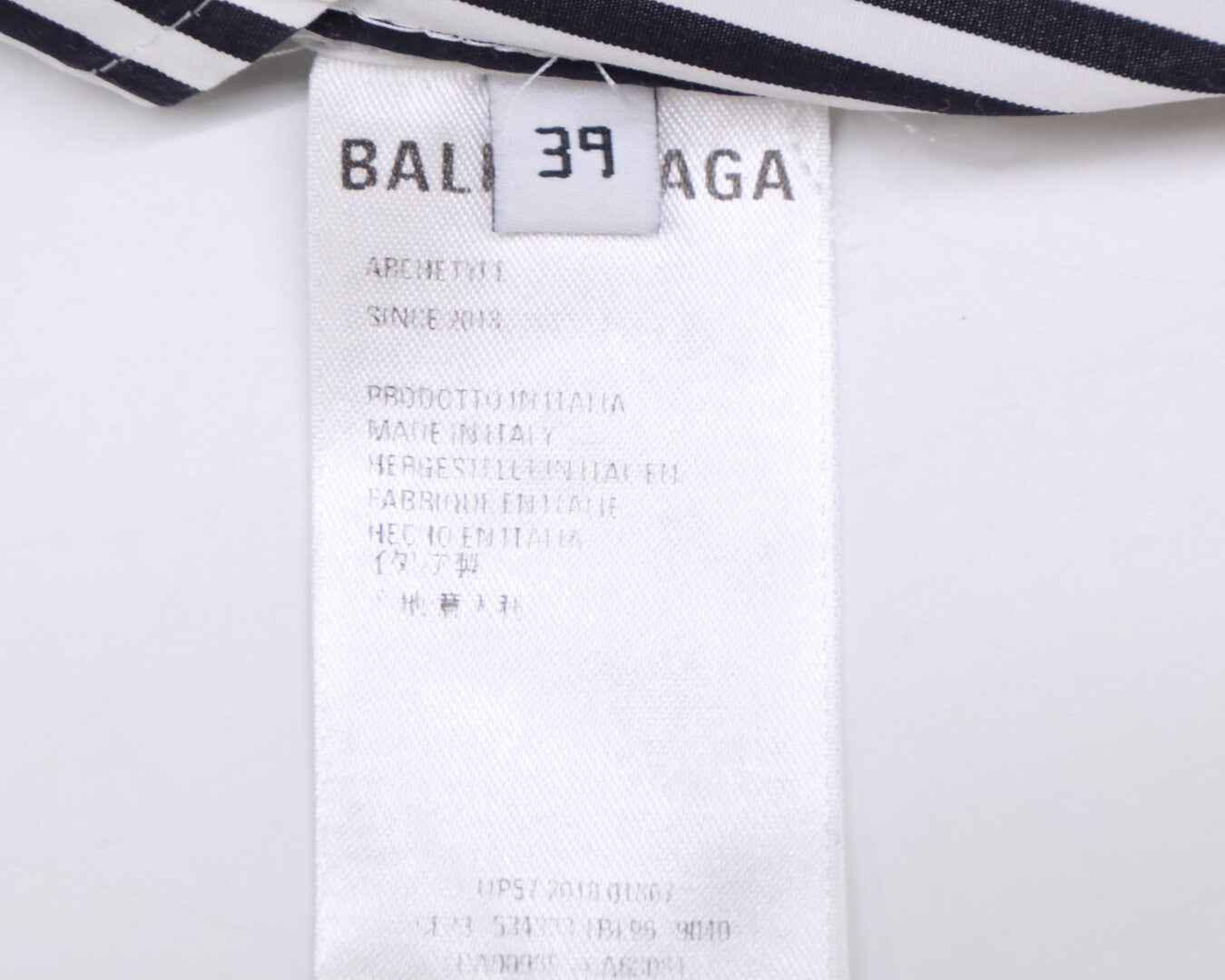 BALENCIAGA バレンシアガ ﾌﾞﾗｯｸ/ﾎﾜｲﾄ ｽﾄﾗｲﾌﾟ 534333 2018年製 刺繍ｼｬﾂ トップス 39