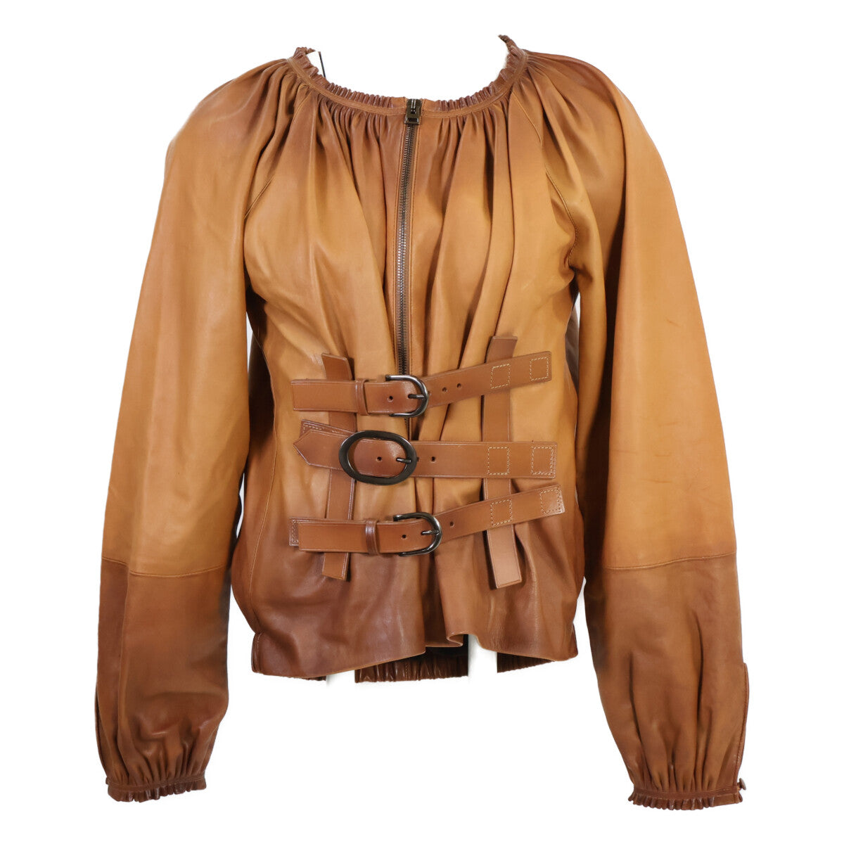 TOM FORD トムフォード 【美品】ベルトデザイン グラデーションレザー ジップアップ ジャケット 36