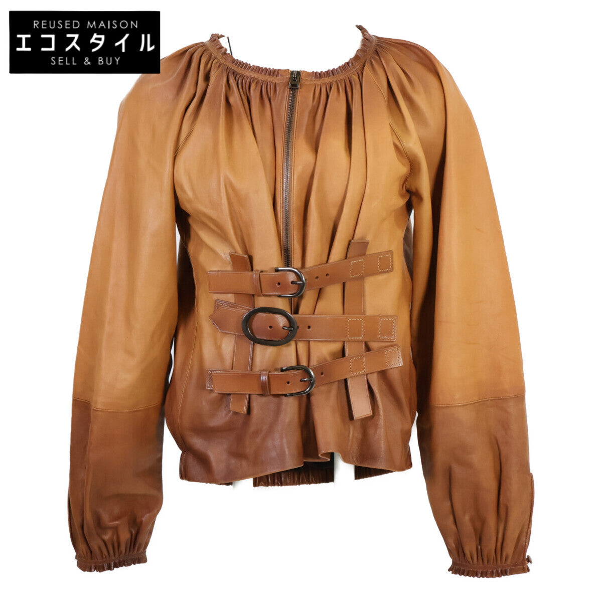 TOM FORD トムフォード 【美品】ベルトデザイン グラデーションレザー ジップアップ ジャケット 36