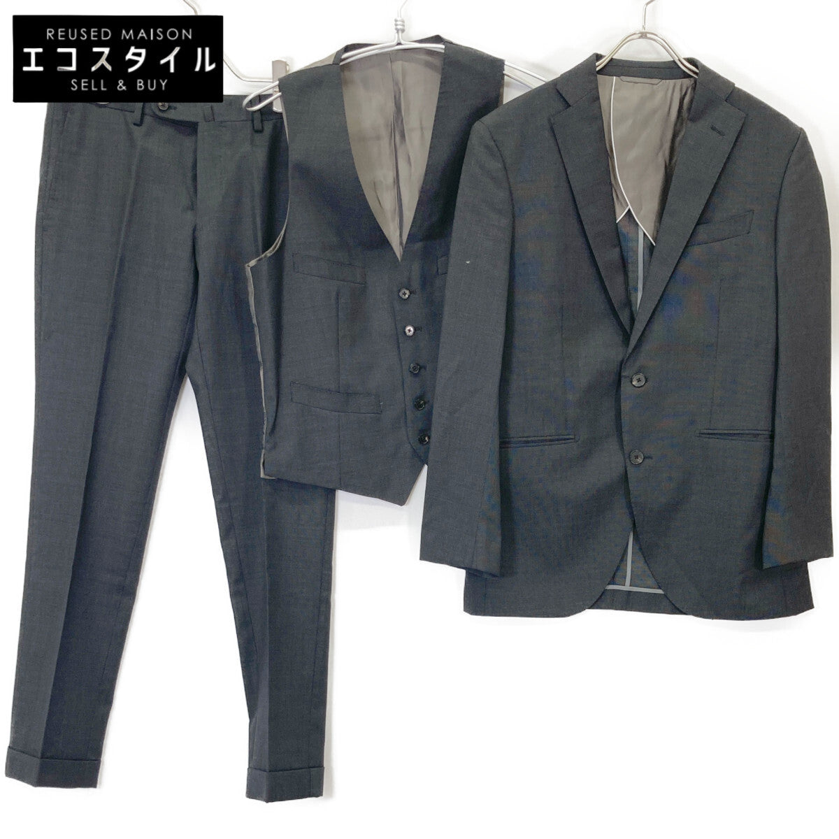 UNIVERSAL LANGUAGE ユニバーサルランゲージ HHU019 ｸﾞﾚｰ ｽﾘｰﾋﾟｰｽｼﾞｬｹｯﾄ スーツ セットアップ 46－8DROP