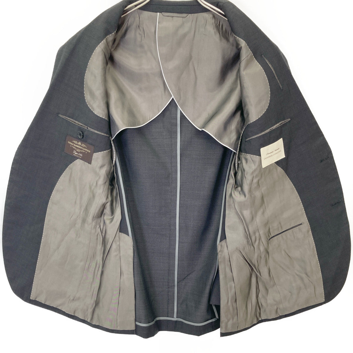 UNIVERSAL LANGUAGE ユニバーサルランゲージ HHU019 ｸﾞﾚｰ ｽﾘｰﾋﾟｰｽｼﾞｬｹｯﾄ スーツ セットアップ 46－8DROP