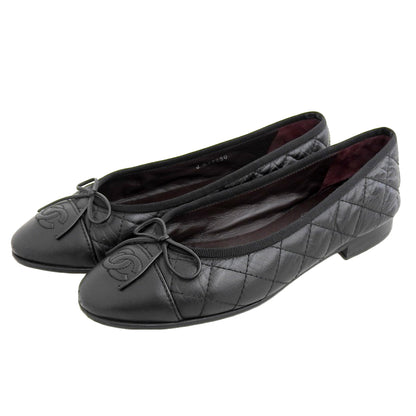 CHANEL シャネル レザー フラット パンプス レディース ブラック 36 パンプス 36