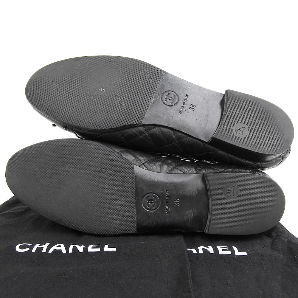CHANEL シャネル レザー フラット パンプス レディース ブラック 36 パンプス 36