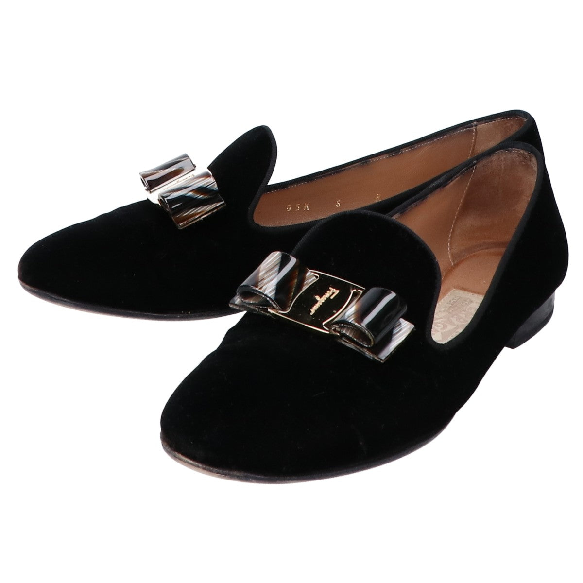 Salvatore Ferragamo サルヴァトーレフェラガモ ヴァラ リボン ベロア フラット シューズ 6M
