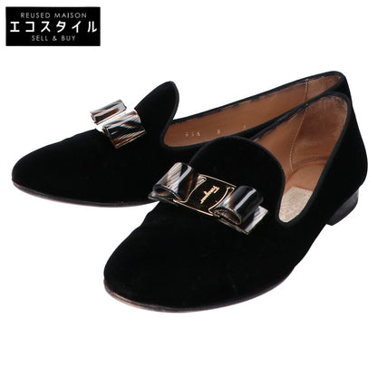 Salvatore Ferragamo サルヴァトーレフェラガモ ヴァラ リボン ベロア フラット シューズ 6M