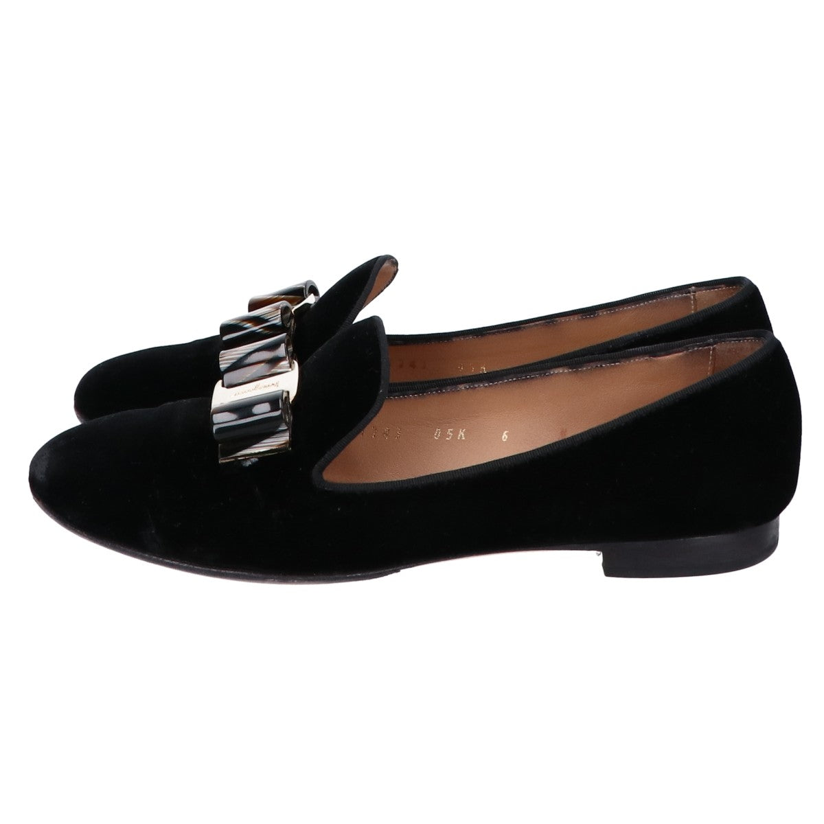 Salvatore Ferragamo サルヴァトーレフェラガモ ヴァラ リボン ベロア フラット シューズ 6M