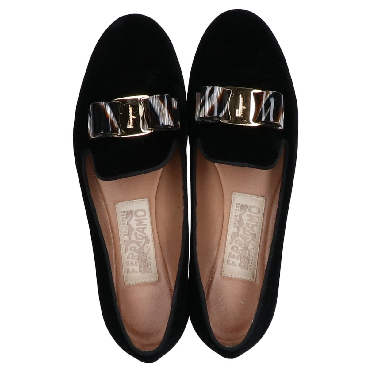Salvatore Ferragamo サルヴァトーレフェラガモ ヴァラ リボン ベロア フラット シューズ 6M