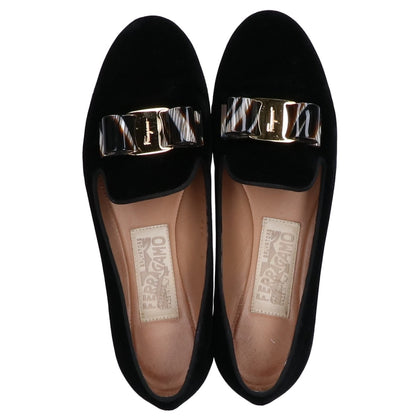 Salvatore Ferragamo サルヴァトーレフェラガモ ヴァラ リボン ベロア フラット シューズ 6M