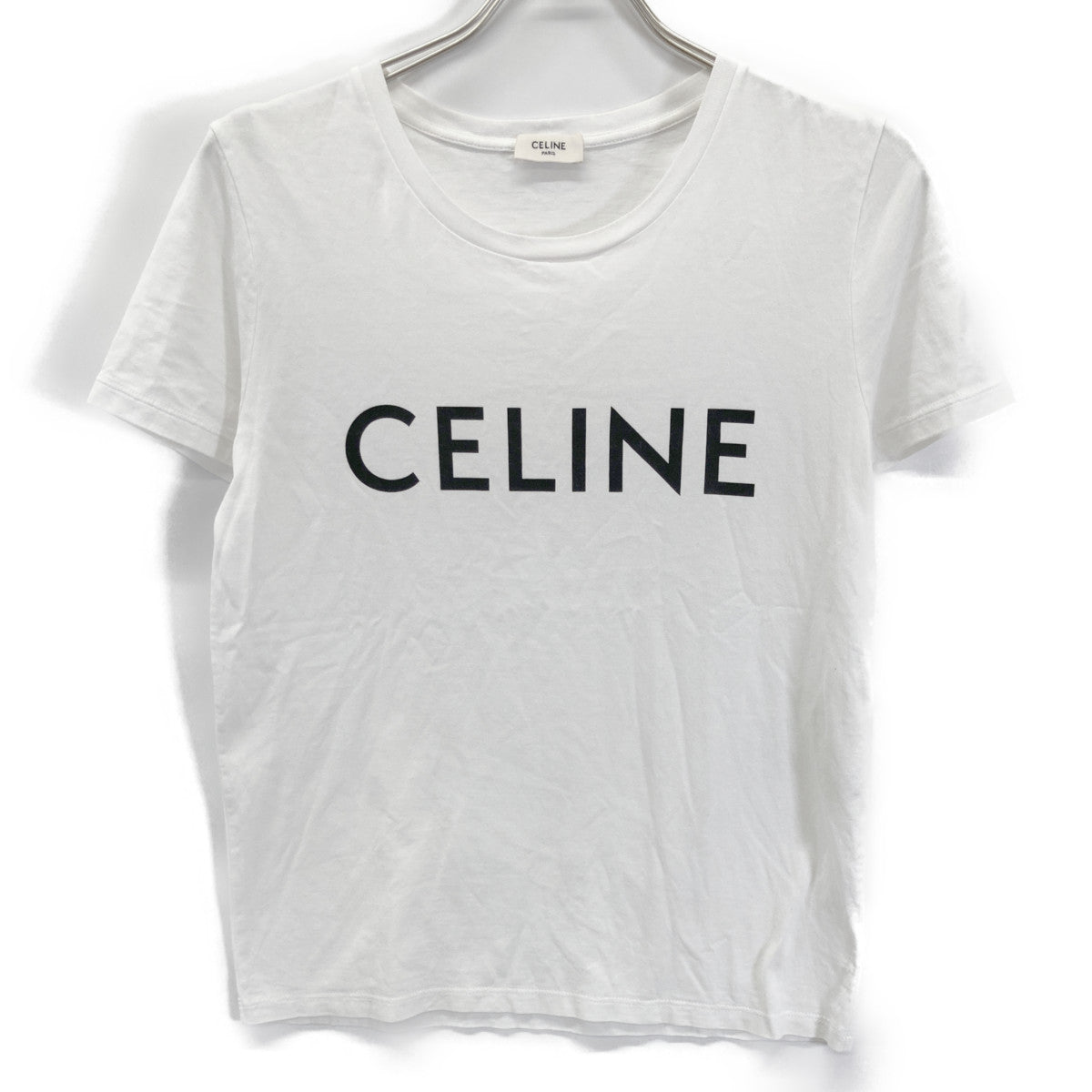 CELINE セリーヌ ﾎﾜｲﾄ ｺｯﾄﾝ ﾛｺﾞﾌﾟﾘﾝﾄ Tｼｬﾂ トップス Ｓ