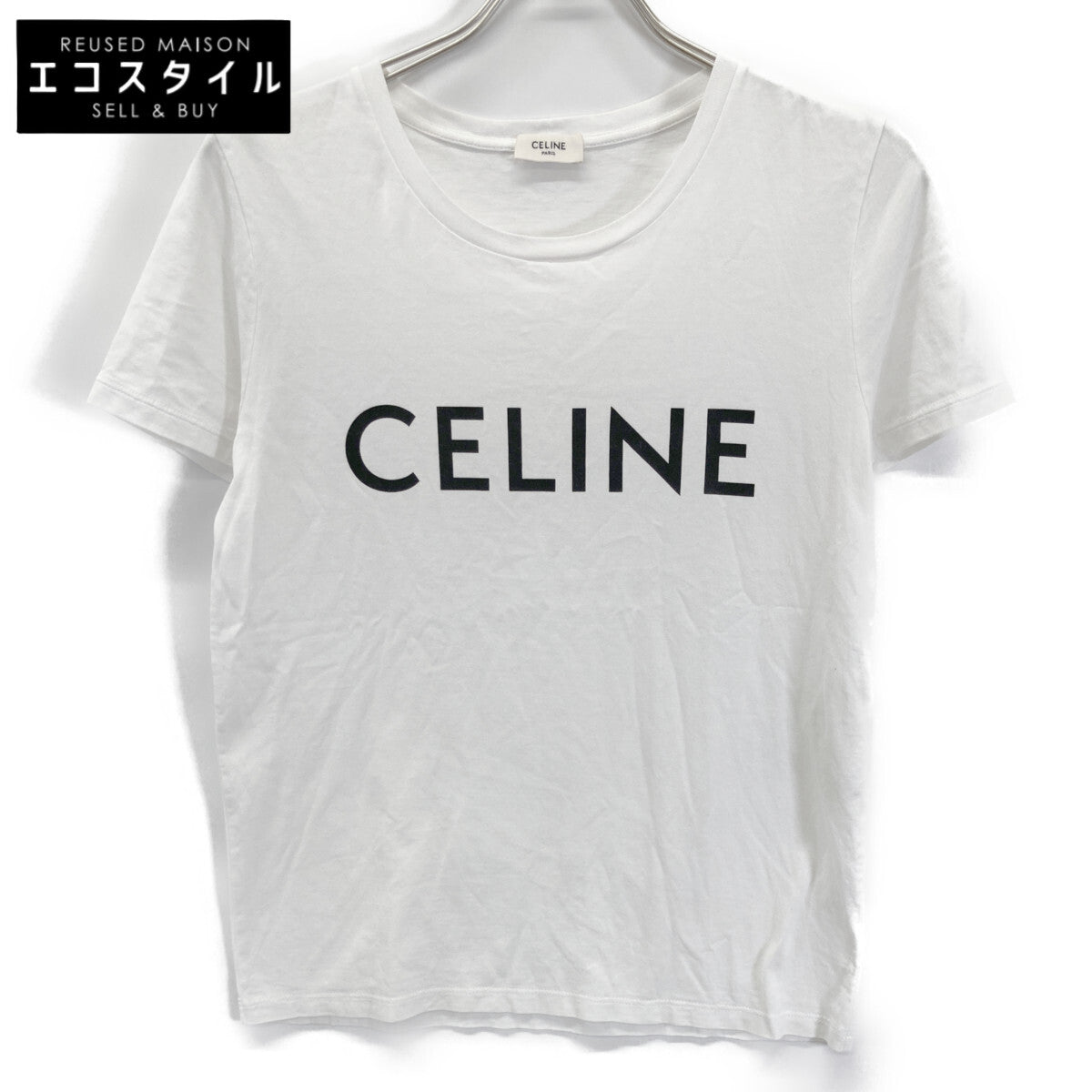 CELINE セリーヌ ﾎﾜｲﾄ ｺｯﾄﾝ ﾛｺﾞﾌﾟﾘﾝﾄ Tｼｬﾂ トップス Ｓ