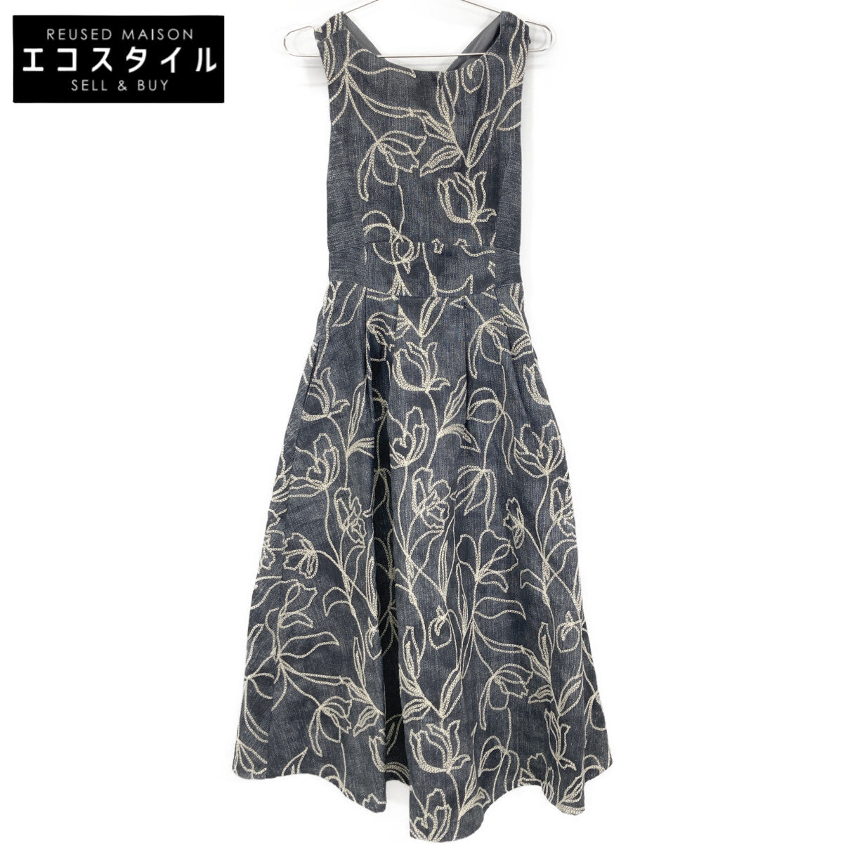 AMERI アメリ ｲﾝﾃﾞｨｺﾞ DENIM LIKE FLOWER DRESS ワンピース S