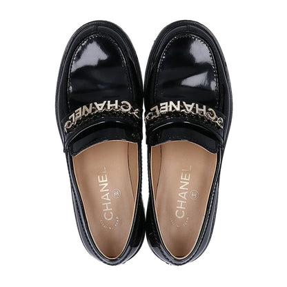 CHANEL シャネル G37430 CHANELロゴ＆チェーン パテント ローファー シューズ 37C