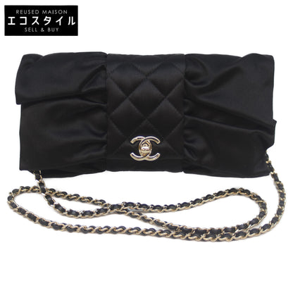 CHANEL シャネル ｺｺﾏｰｸ ｻﾃﾝ ﾁｪｰﾝｼｮﾙﾀﾞｰﾊﾞｯｸﾞ ﾘﾎﾞﾝ ﾌﾞﾗｯｸ G金具 ショルダーバッグ