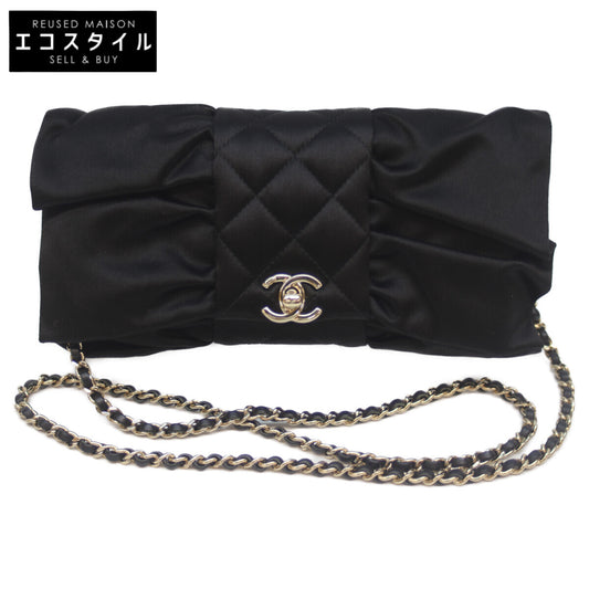 CHANEL シャネル ｺｺﾏｰｸ ｻﾃﾝ ﾁｪｰﾝｼｮﾙﾀﾞｰﾊﾞｯｸﾞ ﾘﾎﾞﾝ ﾌﾞﾗｯｸ G金具 ショルダーバッグ