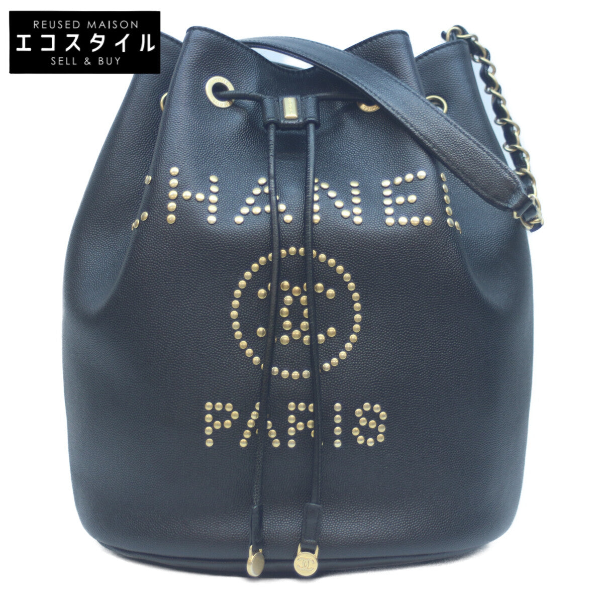 CHANEL シャネル 28番台 AS1045 黒 キャビア ドーヴィル ドローストリング 巾着チェーンショルダー ショルダーバッグ