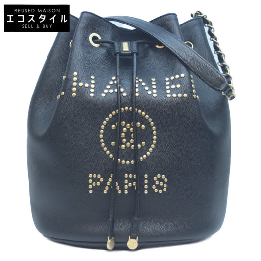 CHANEL シャネル 28番台 AS1045 黒 キャビア ドーヴィル ドローストリング 巾着チェーンショルダー ショルダーバッグ