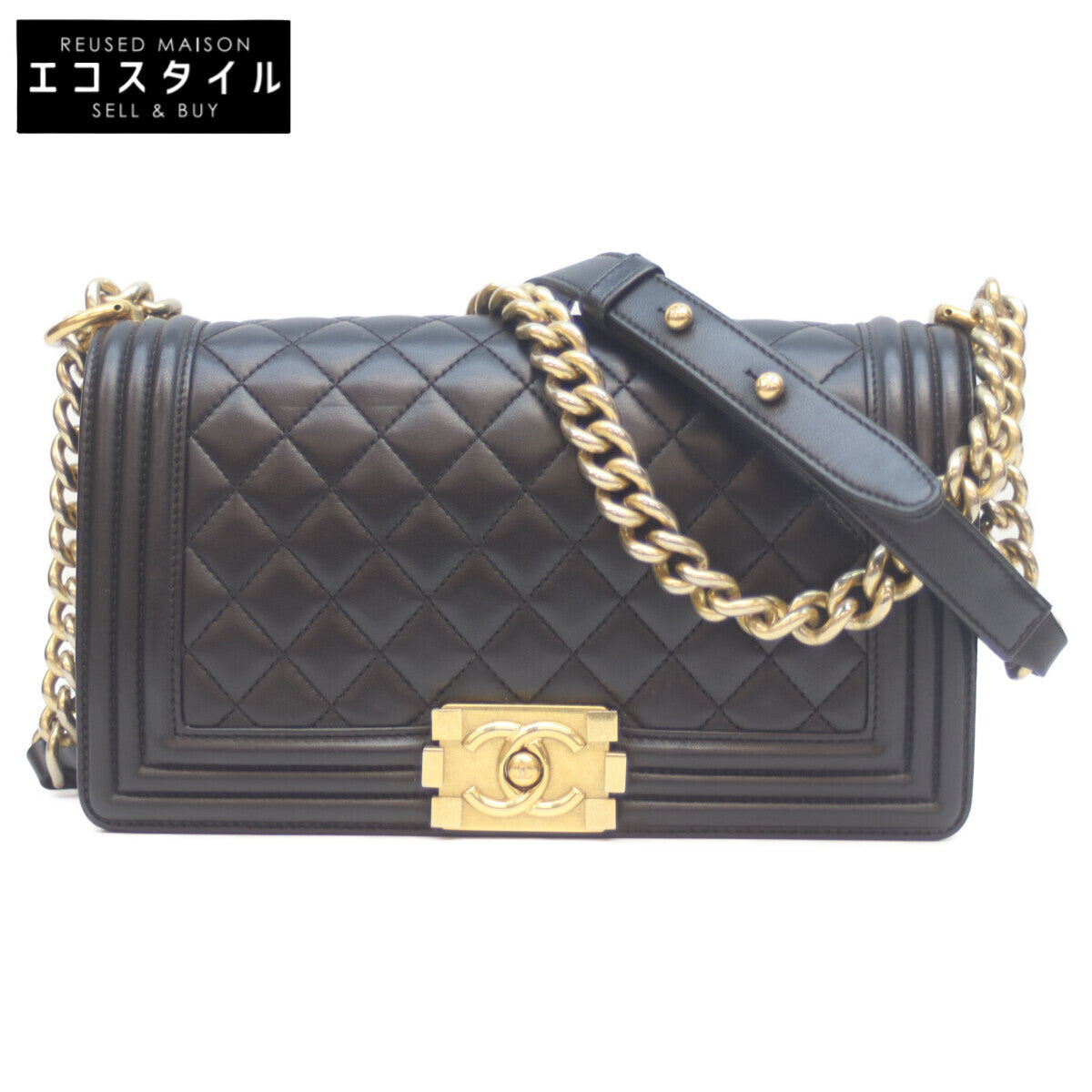 CHANEL シャネル 23番 ブラック ラム G金具 ボーイシャネル ショルダーバッグ