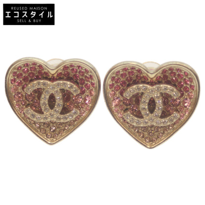 CHANEL シャネル C23P GP ピンク ラインストーン ハートココマーク イヤリング イヤリング