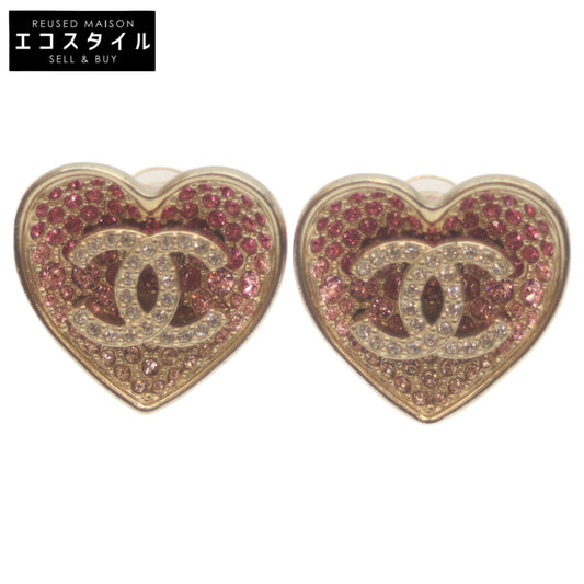 CHANEL シャネル C23P GP ピンク ラインストーン ハートココマーク イヤリング イヤリング
