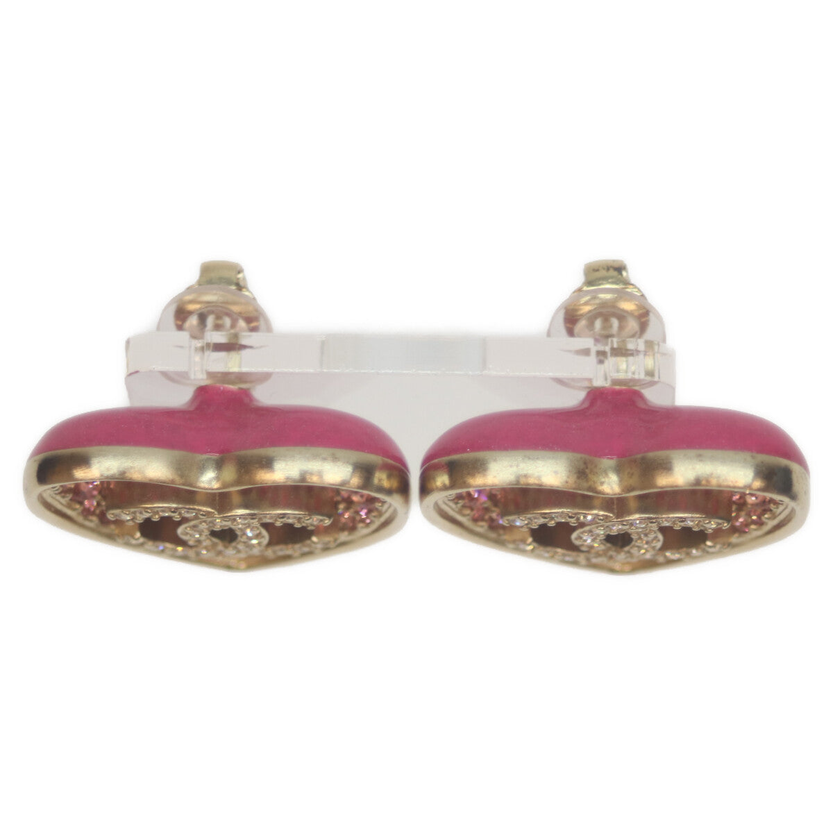 CHANEL シャネル C23P GP ピンク ラインストーン ハートココマーク イヤリング イヤリング