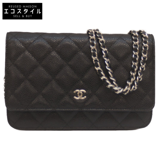 CHANEL シャネル AP0250 27番 ブラック キャビア SV金具 チェーンウォレット 長財布（小銭入れあり）