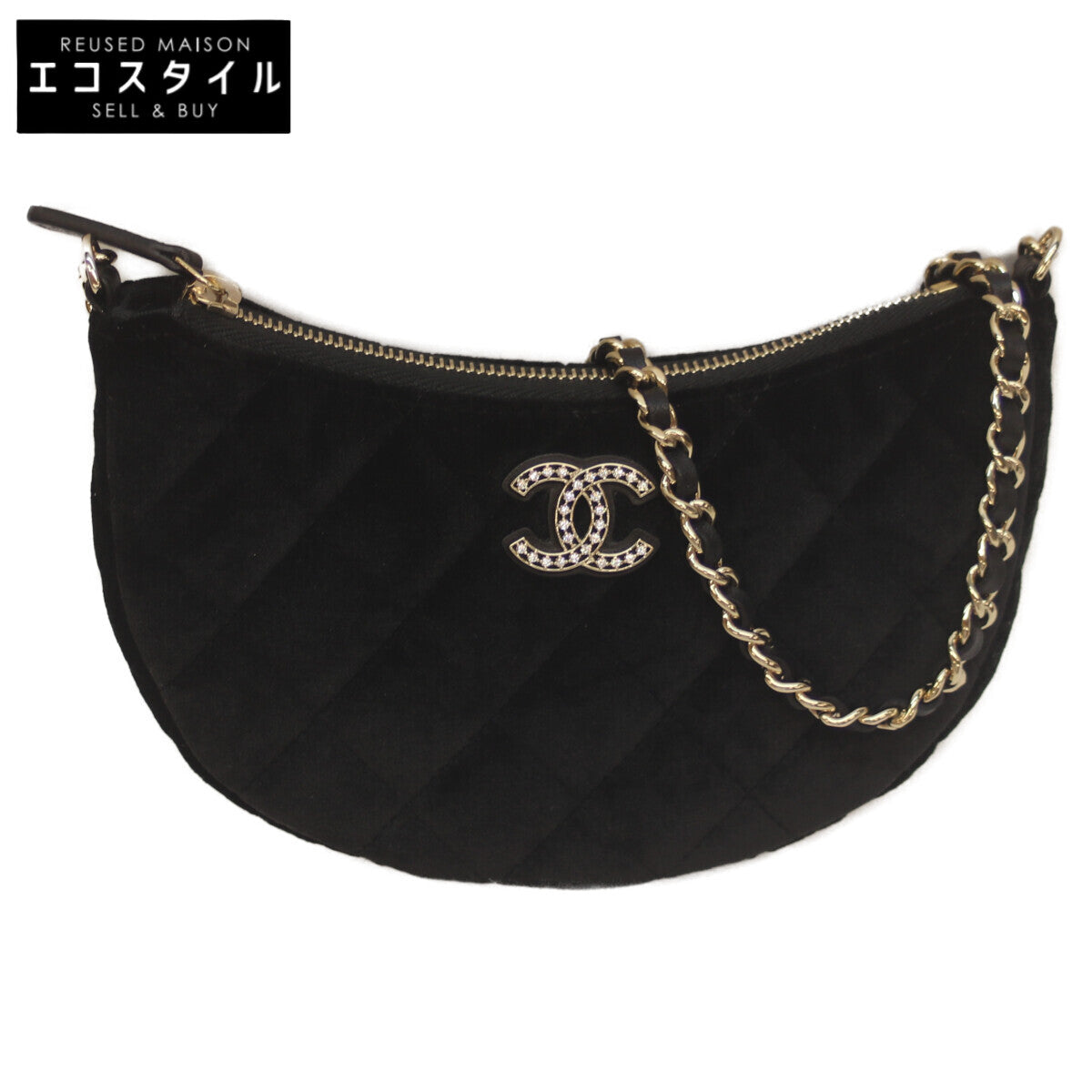 CHANEL シャネル 24年イヤーズギフト 黒 ベロア ハーフムーン チェンショルダー ショルダーバッグ