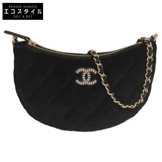 CHANEL シャネル 24年イヤーズギフト 黒 ベロア ハーフムーン チェンショルダー ショルダーバッグ