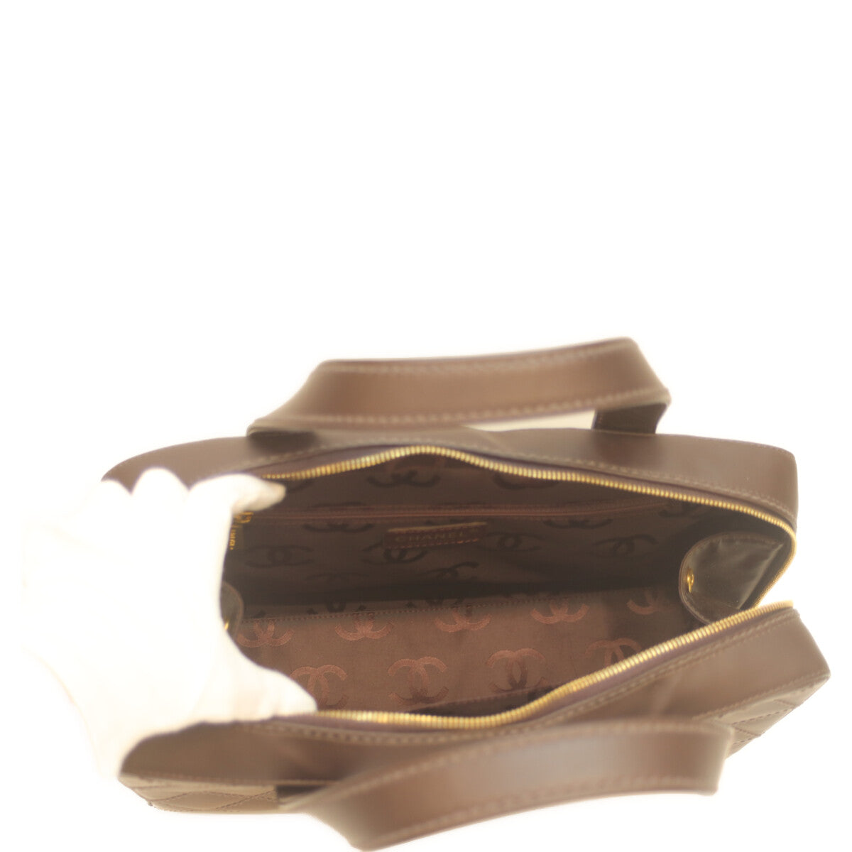 CHANEL シャネル 8番 ブラウン ワイルドステッチ Wファスナー ミニボストン ハンド ボストンバッグ