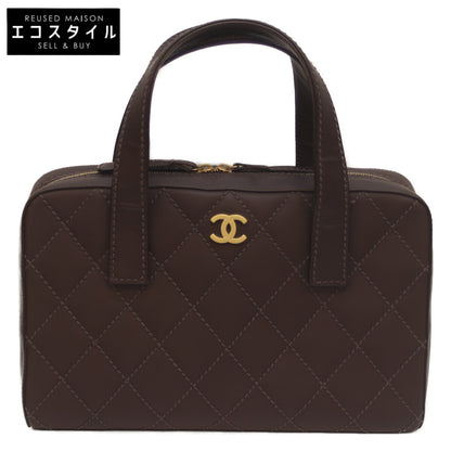 CHANEL シャネル 8番 ブラウン ワイルドステッチ Wファスナー ミニボストン ハンド ボストンバッグ