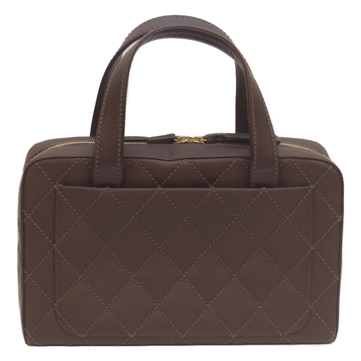 CHANEL シャネル 8番 ブラウン ワイルドステッチ Wファスナー ミニボストン ハンド ボストンバッグ