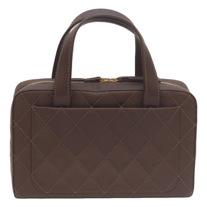 CHANEL シャネル 8番 ブラウン ワイルドステッチ Wファスナー ミニボストン ハンド ボストンバッグ