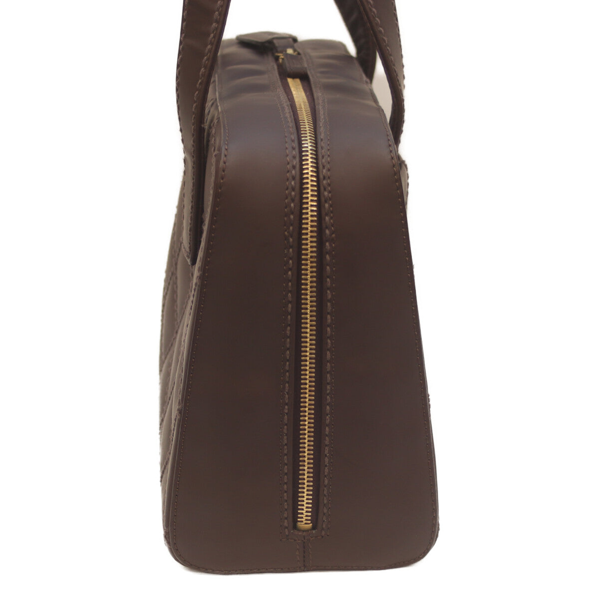 CHANEL シャネル 8番 ブラウン ワイルドステッチ Wファスナー ミニボストン ハンド ボストンバッグ