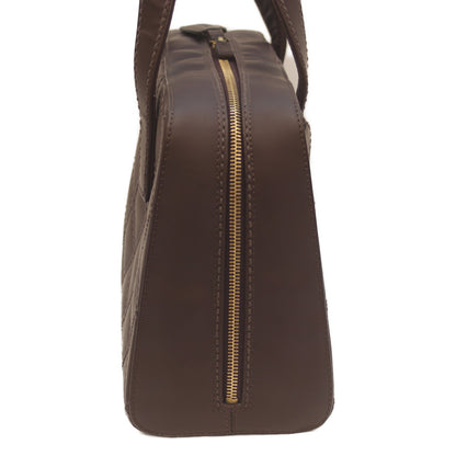 CHANEL シャネル 8番 ブラウン ワイルドステッチ Wファスナー ミニボストン ハンド ボストンバッグ