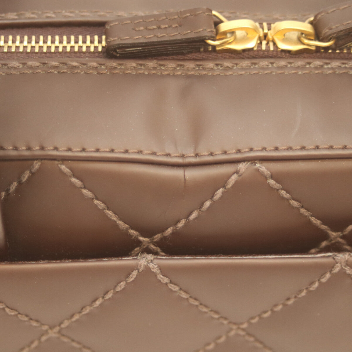 CHANEL シャネル 8番 ブラウン ワイルドステッチ Wファスナー ミニボストン ハンド ボストンバッグ